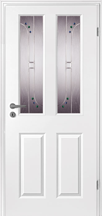 Holz-Diedrich GmbH - Türen-Spezialist - Zimmertüren - Stiltüren in Weiss - Klassisch geprägt - DIEMEL 400 G - LA 2 Felder - Glas Tiffany Motiv T 10