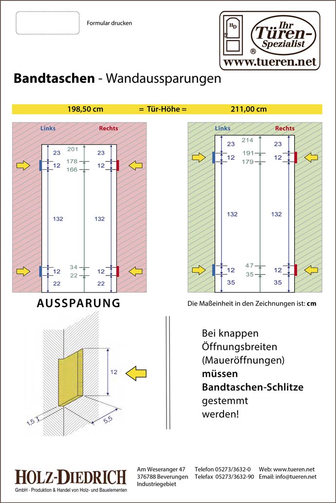 Holz-Diedrich GmbH - Türen-Spezialist - Aufmass-Hilfen - Zargen-Bandtaschen - Ansicht