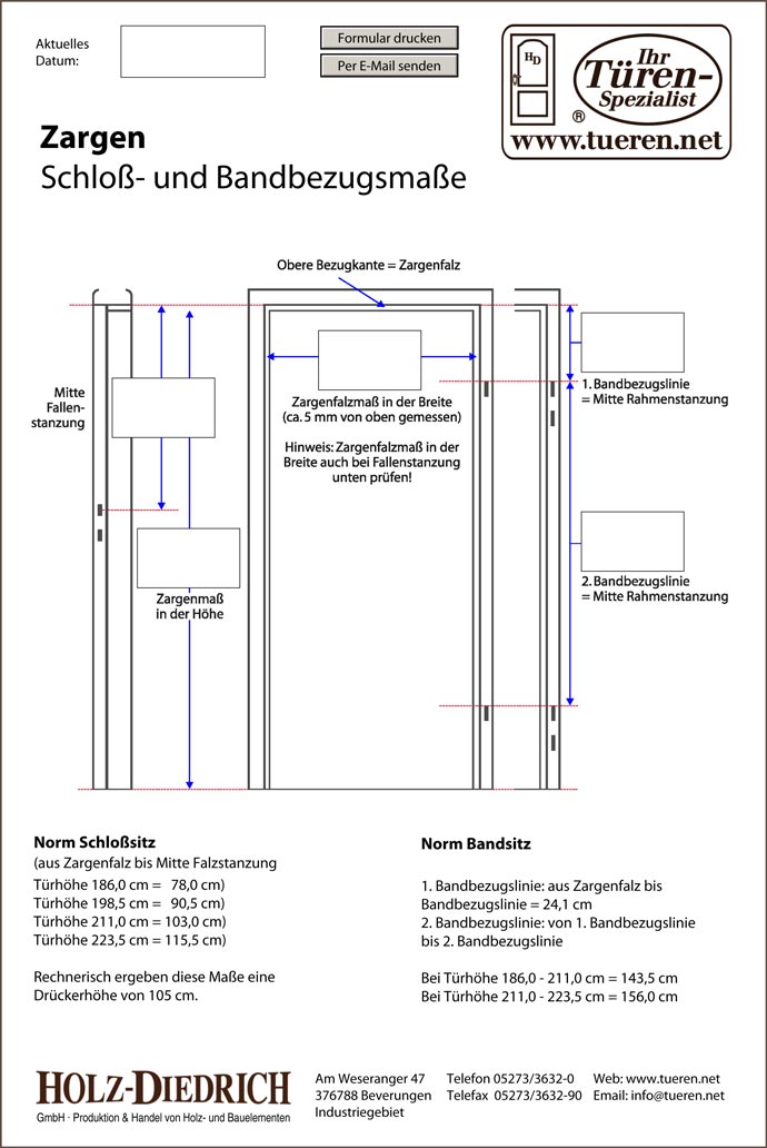 Holz-Diedrich GmbH - Türen-Spezialist - Aufmass-Hilfen - Zargen - Schloss- und Bandbezugsmasse - Ansicht